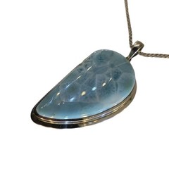 Larimar Pectolite Pendant Necklace Sterling Silver Art G Ito AGI 55g Heavy 23″