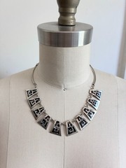 Vintage Alpaca Silver Necklace Choker Inlay Abalone Mexico Stamped 17″ Clasp