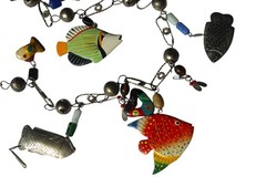 Vintage Mexican Wedding Necklace Fish Charm 32in Unique Ethnic Figural