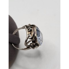 Vintage 835 Silver Blue Topaz Ring Art Deco Style Size 5