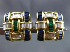ESTATE 5.30CT DIAMOND AAA MULTI GEM 14KT YELLOW GOLD SQUARE INTERTWINED EARRINGS
