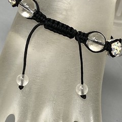Glass Bead Bracelet Clear Druk Speckled AB Rhinestone Tension Cord Adjustable