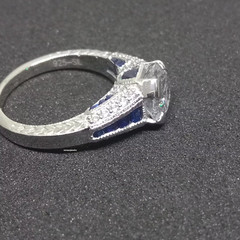 Vintage Art Deco 3.00CT Round Cut Diamond & Blue Sapphire women Engagement Ring