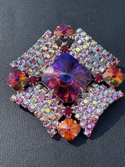 Stunning Vintage Watermelon AB High End Rhinestone Brooch