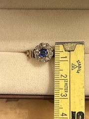 Antique Victorian 18k Gold Synthetic Sapphire Old Rose Cut Diamond Size7.5