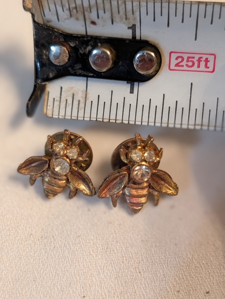 AJC marked set of 2 matching vintage bee pins w Rhinestones and Screw Back