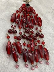 Vintage Red Glass Tassel Bracelet 8.5”