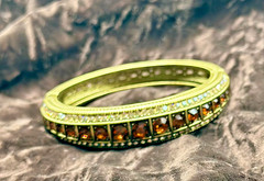 Heidi Daus Elegance Bangle Bracelet Smoky Topaz Crystal Signed M/L Vintage 59 g
