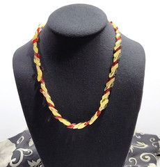 Unique Red and Opaque and Clear Lucite Chip Beaded Hand Strung Vintage Necklace