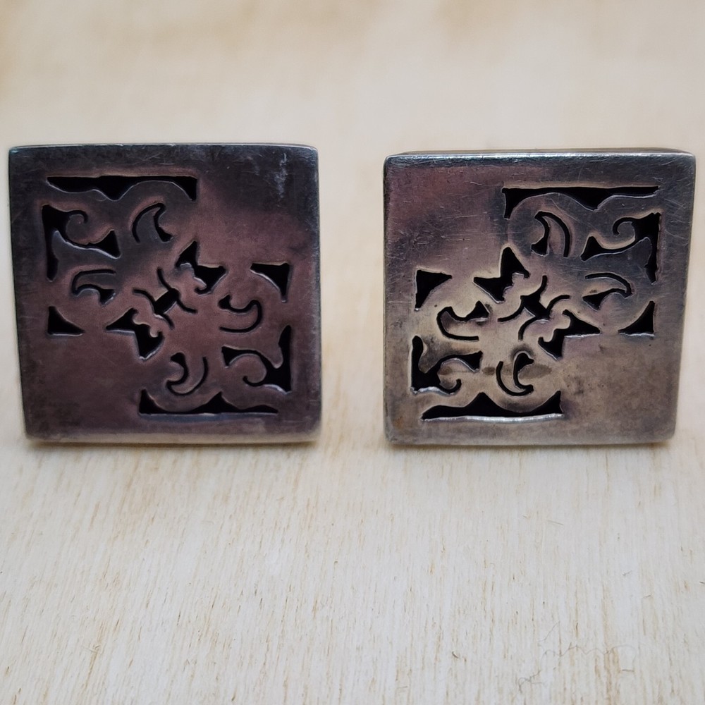 Sterling Silver Mexican Cufflinks Signed On Back Vintage 925 Mexico VTG Nice!