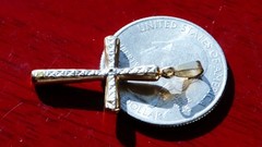 14k multi tone gold pendant 1.35″ diamond cut cross charm vintage 0.70gr N3392