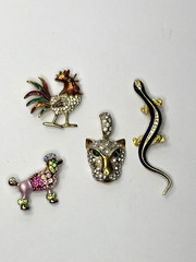 Vintage lot of 4 Rhinestone Animal Collection Salamander Rooster Leopard Poodle