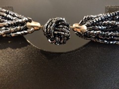 Black Czech Glass 12 Strand 1950’s Necklace Statement Push In Clasp VTG 15″