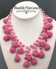 Vintage Langani Pink Raspberry & Faceted Glass Beads Bib Collar Necklace