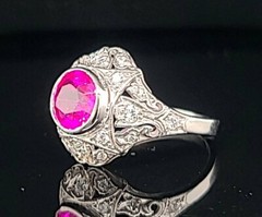 Vintage 14k White Gold Engagement Ring 2.92CT. Gem Pink Sapphire Round Cut
