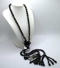 Vintage RJ Graziano black French Jet glass bead and rhinestone sautoir necklace