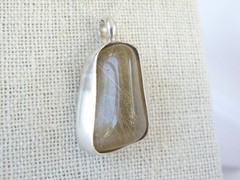 Artisan Sterling Silver 999 Modernist Natural Rutilated Quartz Pendant Necklace