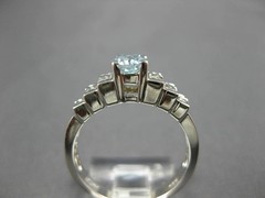 ESTATE 1.03CT DIAMOND & AAA AQUAMARINE 14K WHITE GOLD 3D PYRAMID ENGAGEMENT RING