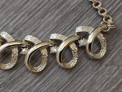3 Piece Set Vintage Clip on Collar Bracelet Gold Tone AB Chunky Ribbon