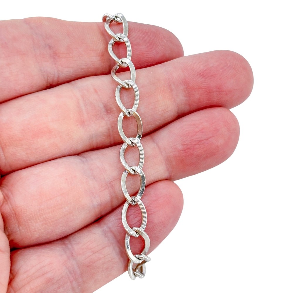 Vintage Sterling Silver 925 Textured Link Chain Bracelet 7″
