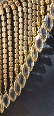 VTG Navette Bibb Necklace Gold Tone Statement AB Glass Graduated Reversible 1950
