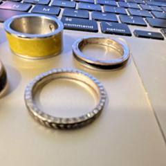 Mixed Lot Stainless Steel Rings Silver Yellow Green – 7 Pieces Unisex Adults