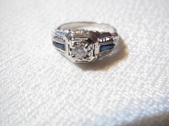 ART NOUVEAU 18K WHITE GOLD DIAMOND & SAPPHIRE ANTIQUE FILIGREE RING – SZ 4 1/2