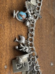 Vintage Sterling Silver Charm Bracelet Sz. 7” Wrist Many Charms