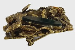 Vintage Assemblage Style Gemstone Bold Brooch Tigers Eye Pearl Banded Agate