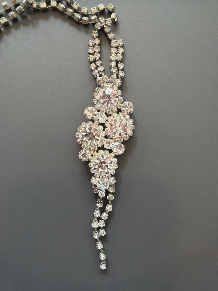 Vintage Statement Drop Clear Crystal Rhinestone Necklace