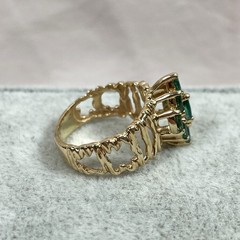14K Natural Emerald Ring, Yellow Gold, 1 TCW Marquise Cut F2, Vintage Artisan