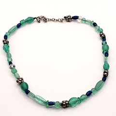 Artisan Ocean Blue Color Glass Beaded Choker Necklace Sea Colors 16 Inch
