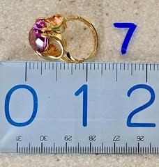 Vintage 18 KT HGE Gold Plated Amethyst Crystal Cocktail Statement Ring Size 5.5
