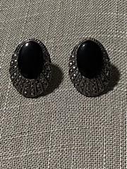 Vintage Sterling Silver Black Onyx / Marcasite Southwestern Stud Earrings 925