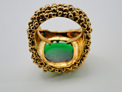 BOLD Vintage Faux Emerald & Gold Cocktail Ring Adjustable Inside Band Sz 10 to ?