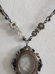 1960’S Gothic Art Deco Style Smoky Glass Cameo Necklace Pearls Flowers Floral