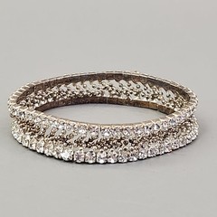 Vintage Rhinestone Bracelet Clear Glass Expandable Cup Chain
