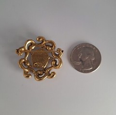 Vintage Goldette Brooch Pin Gold Alloy Turquoise & Garnet Faux Gemstones 1960s