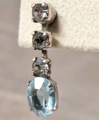 VTG Aquamarine Blue Topaz Cubic Zirconia 4-Tier Drop Dangle Pierced Earrings 2MM