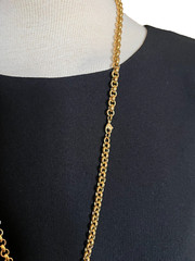 Monet Pendant Necklace Gold Tone Black Rolo Belcher Chain 33″ Signed Vintage