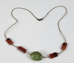 Vintage Green Opal And Carnelian Cord Necklace 21 In Hook Clasp