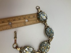 Vintage MCM Lucite Confetti Link Bracelet Thermoset Gold Blue Silver Stars Retro