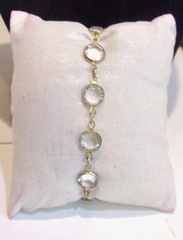 Vintage 90’s Bezel Set Round Faceted Clear Crystals,Silver Tone Metal Bracelet