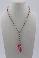 Antique or Vintage Art Deco Pink Glass Crystal Lariat 21″ Flapper Necklace