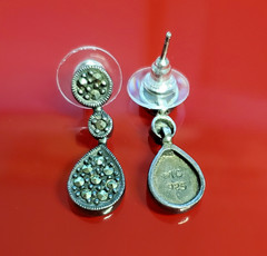 VTG 925 MC Teardrop Marcasite Earrings 1in Drop Sterling Silver 3gtw New Backs