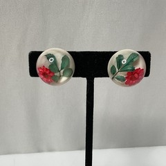 Vintage Pressed Flower Lucite Brooch & Earring Jewelry Set 1940s – 1950s Resin