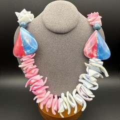 Vintage Shell Necklace Chunky Pink Blue Dyed Shell Beads Bold Beach Statement