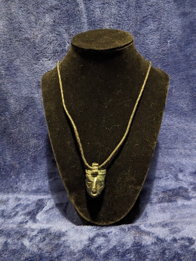Vintage Tiki Stone Pendant Leather Surf Necklace