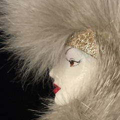 Vintage 1980’s Art Deco Style Lady Profile Brooch Fur Mohawk White Face Eyeliner