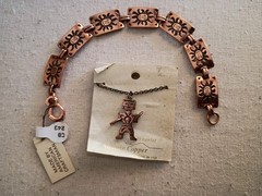 Vintage Aztec Figure Sunrise Copper Necklace With Chain And Bracelet NWT